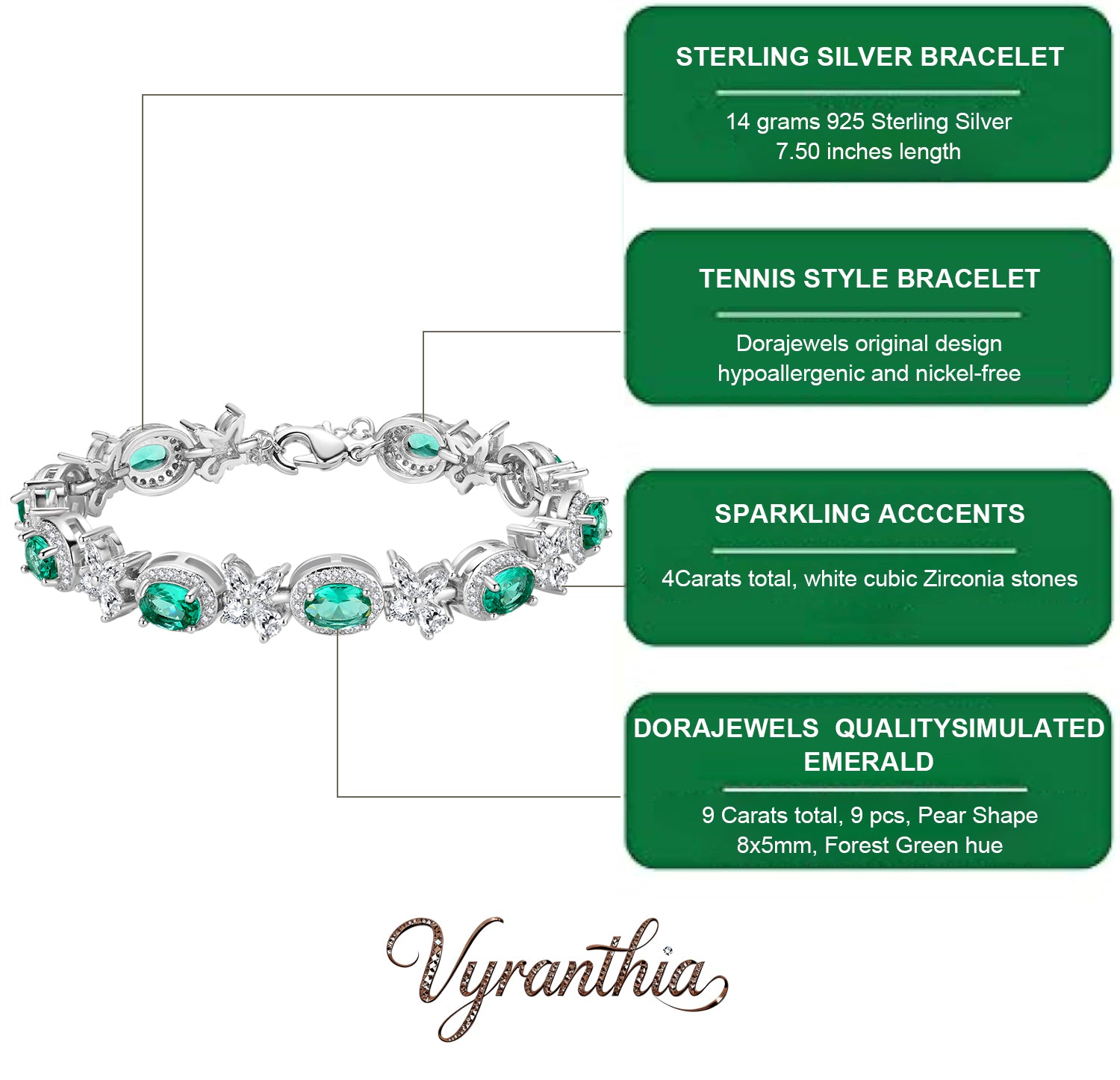 Sterling Silver Emerald Bracelet