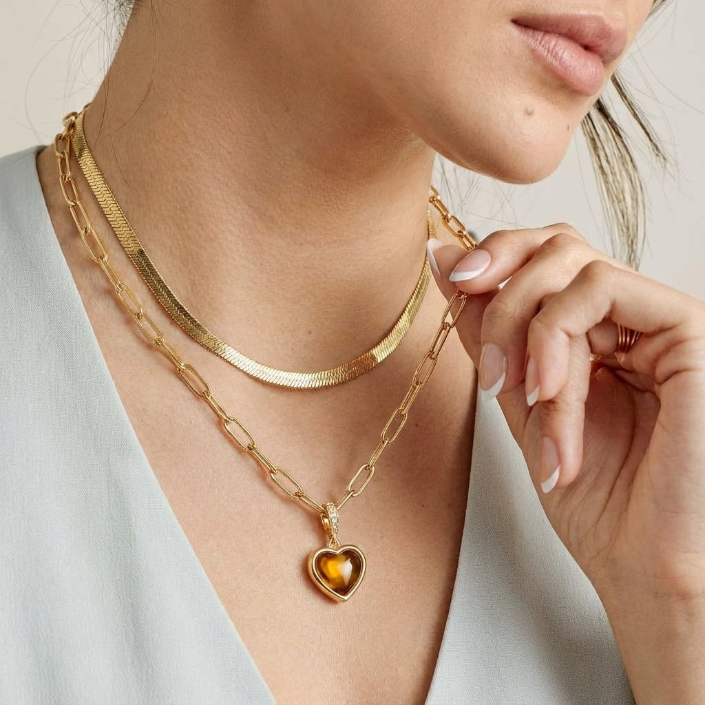 Double Layer Gold Heart Necklace Sets