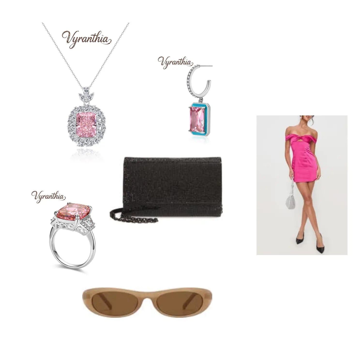 Pink Gemstone Crystal Halo Pendant Necklace