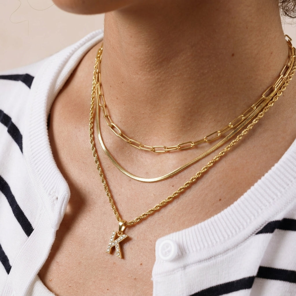 Gold Layered Initial Necklace Sets