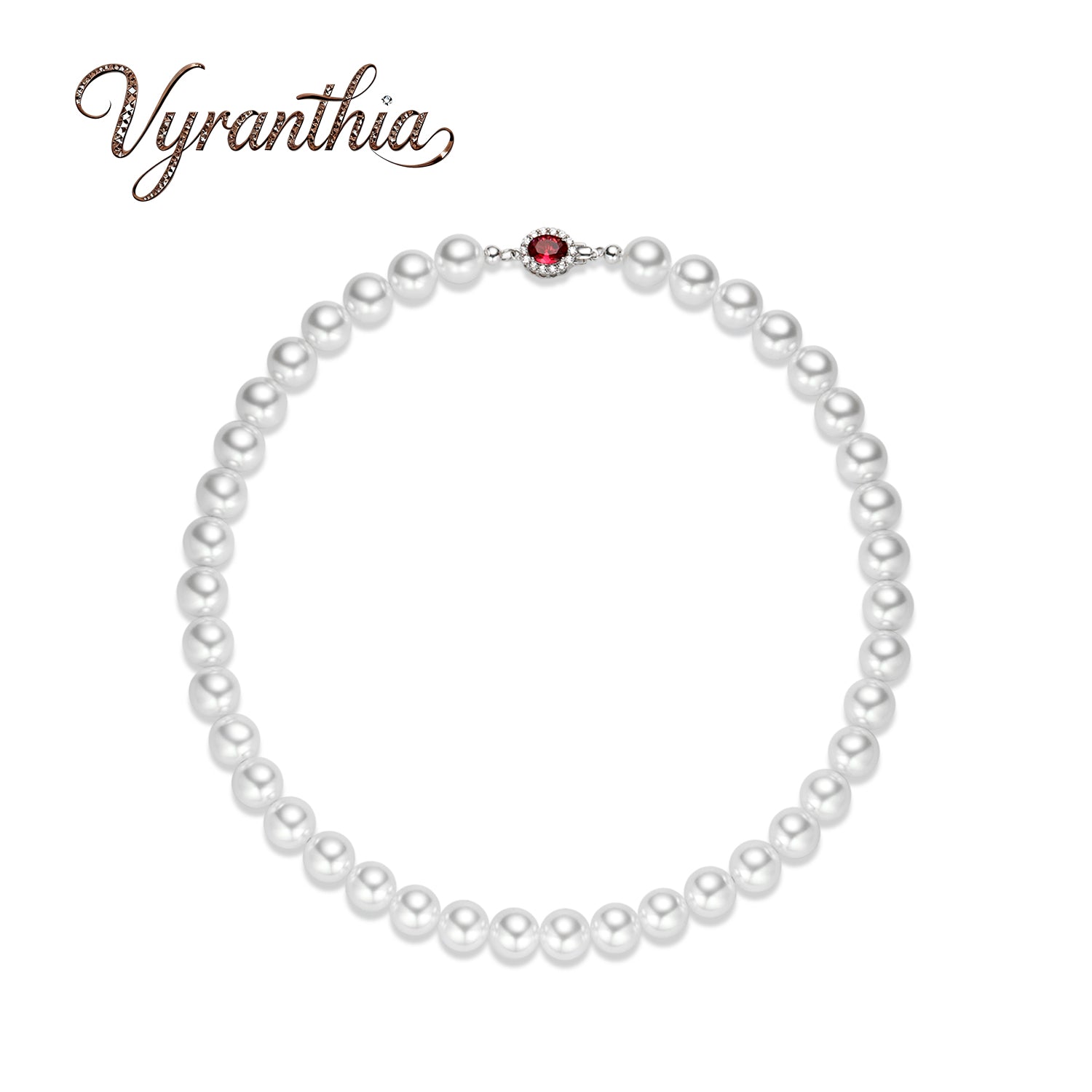 Classic Pearl Necklace with Ruby Accent Clasp