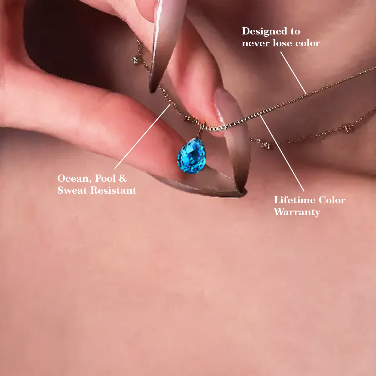 Blue Teardrop Gold Necklace Pendant Sets