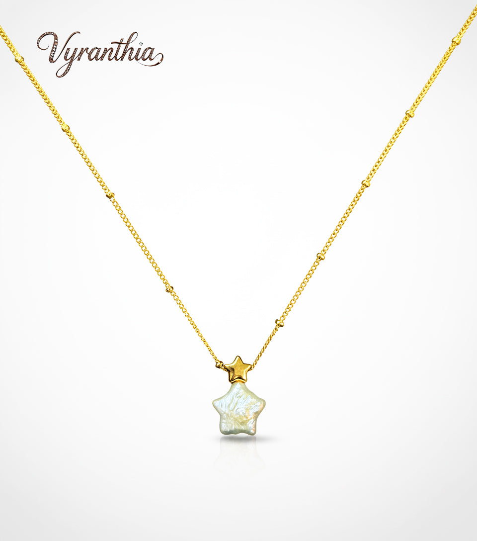 Vyranthia Gold Star Pearl Waterproof Pendant Necklace