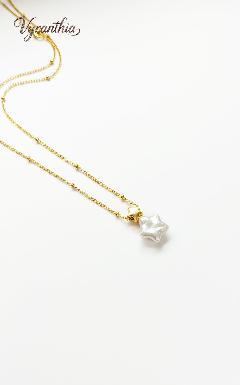 Vyranthia Gold Star Pearl Waterproof Pendant Necklace