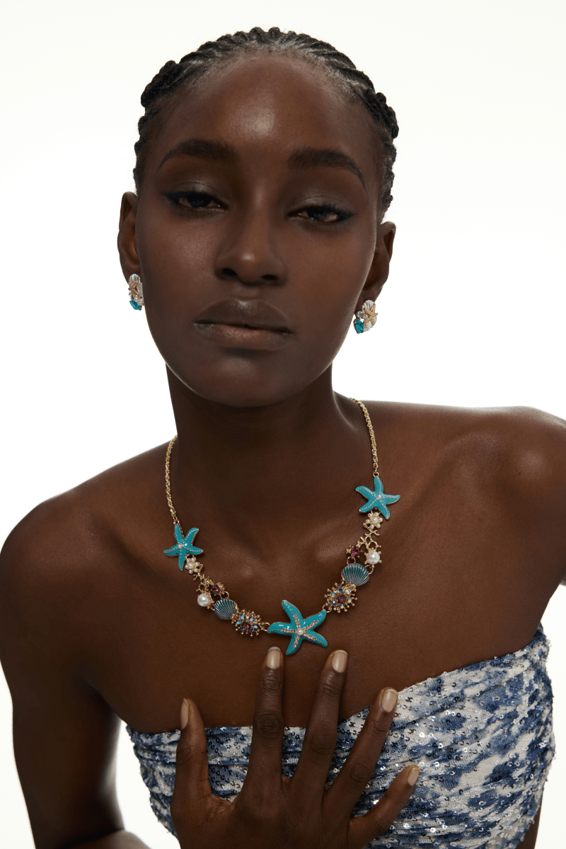 Blue Moissanite Starfish Seashell Pearl Stud Earrings