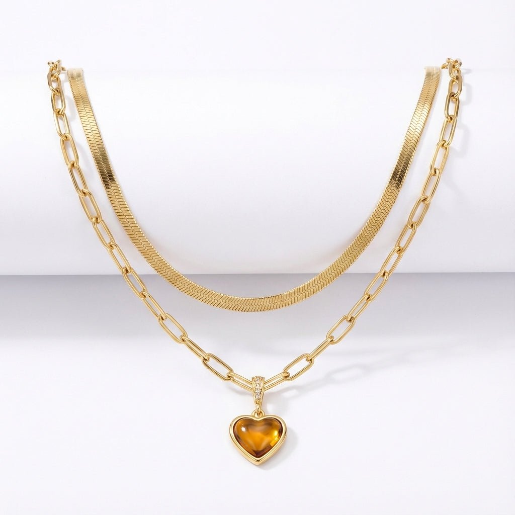 Double Layer Gold Heart Necklace Sets
