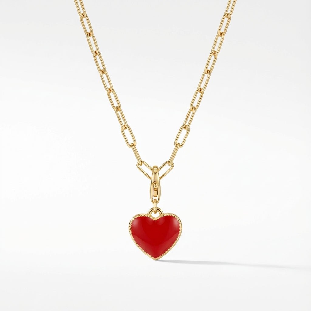 Gold Heart Charm with Red Enamel Finish