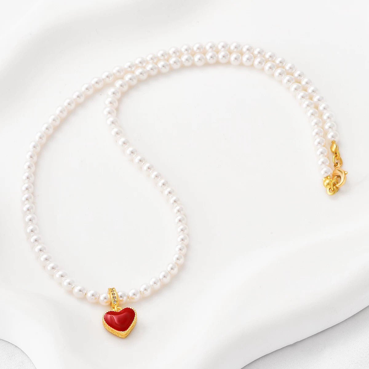 Gold Heart Charm with Red Enamel Finish