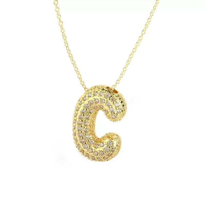 Gold Iced Initial Pendant Necklace for Women