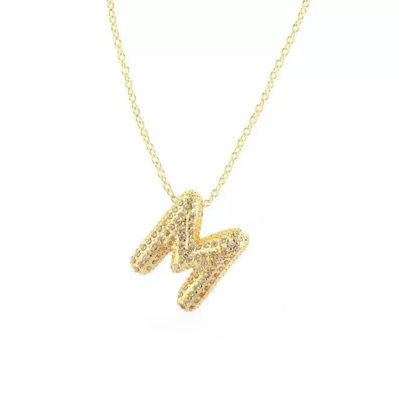 Gold Iced Initial Pendant Necklace for Women