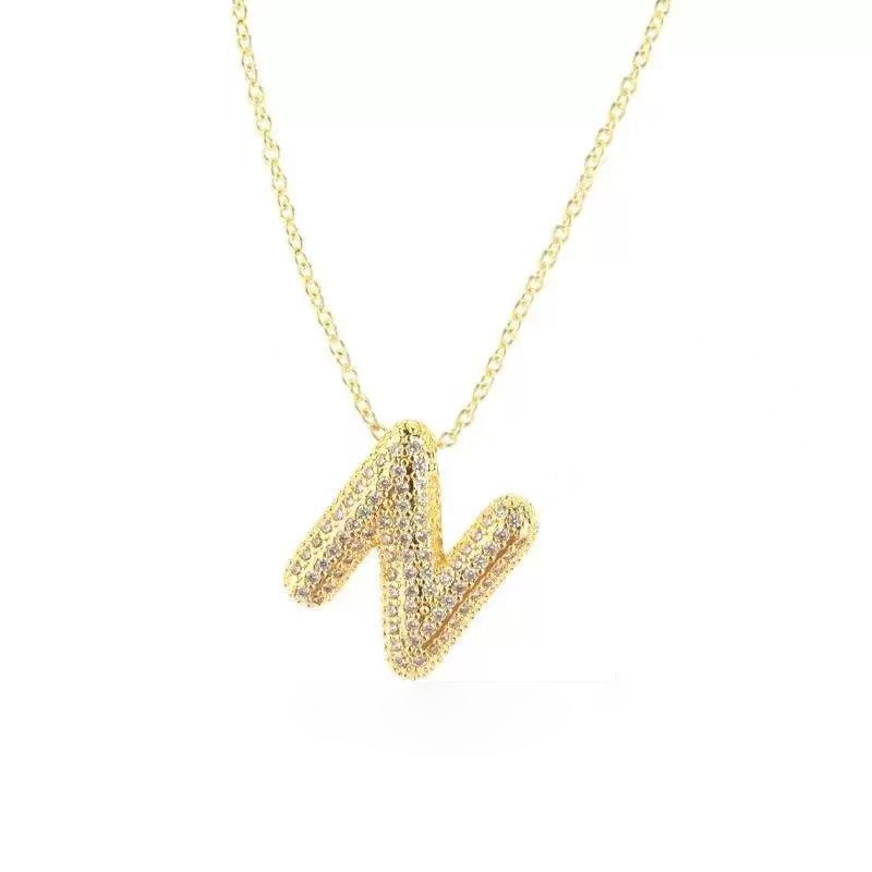 Gold Iced Initial Pendant Necklace for Women