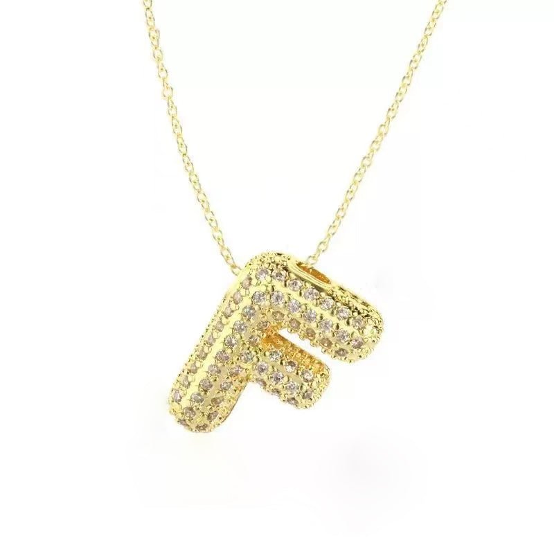 Gold Iced Initial Pendant Necklace for Women