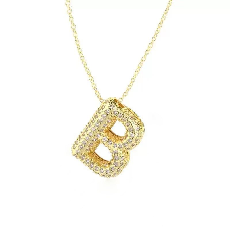 Gold Iced Initial Pendant Necklace for Women
