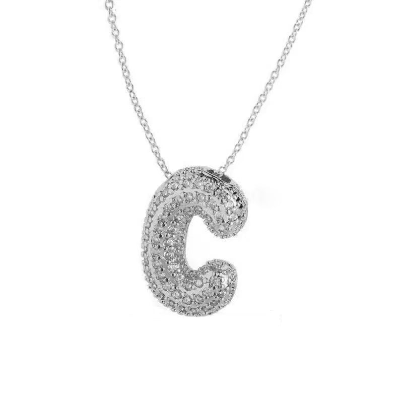 Gold Iced Initial Pendant Necklace for Women