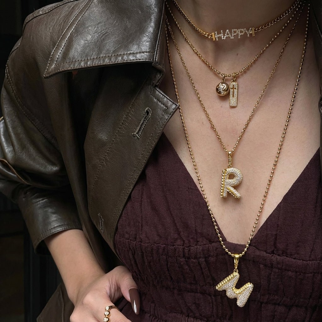 Gold Iced Initial Pendant Necklace for Women