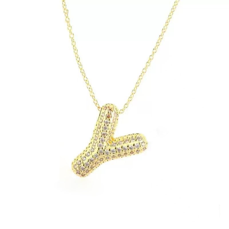 Gold Iced Initial Pendant Necklace for Women