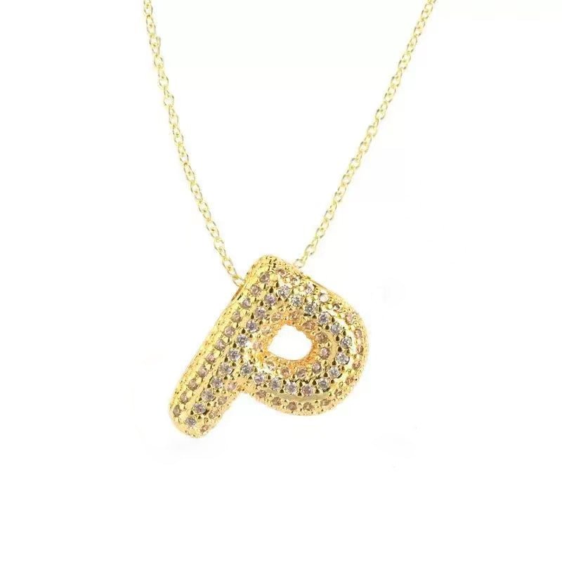 Gold Iced Initial Pendant Necklace for Women