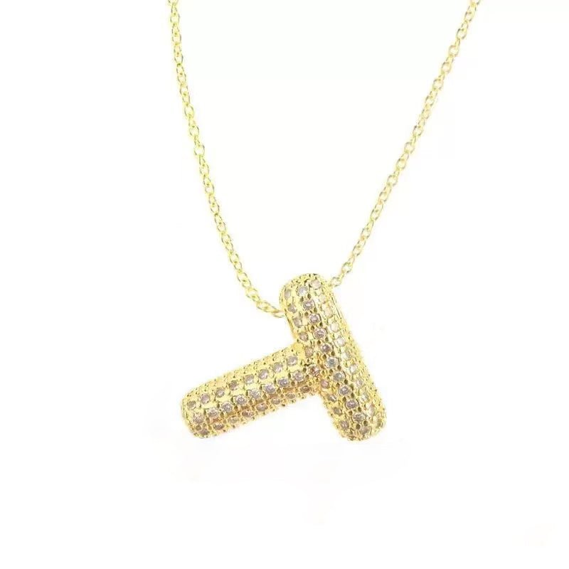 Gold Iced Initial Pendant Necklace for Women