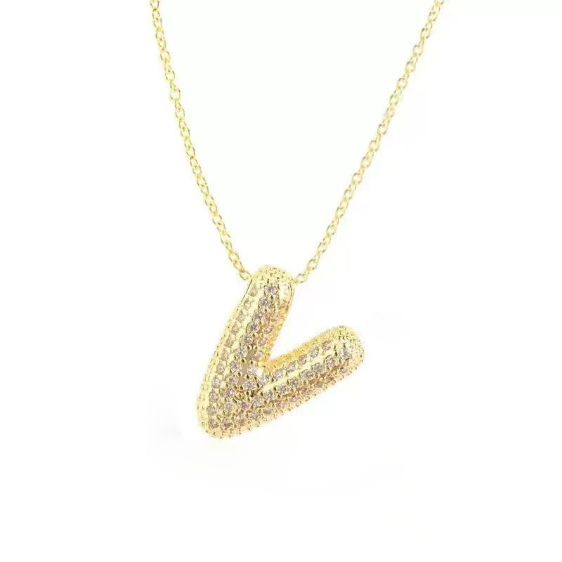 Gold Iced Initial Pendant Necklace for Women