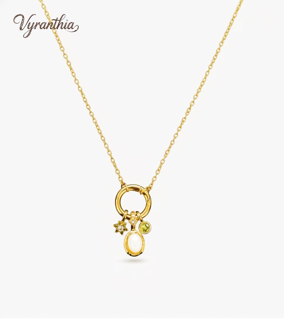 Gold Pearl & Zircon Charm Necklace