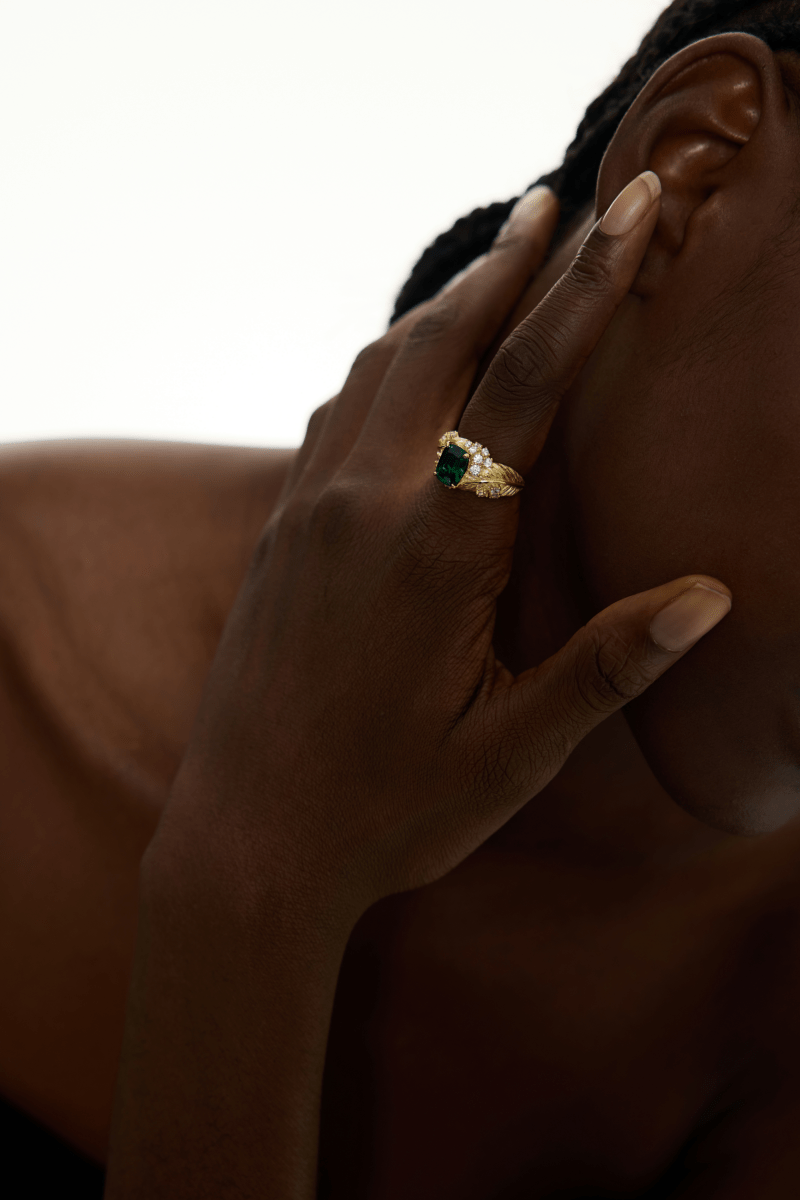 Green Gemstone and Crystal Accents Vintage Gold Ring