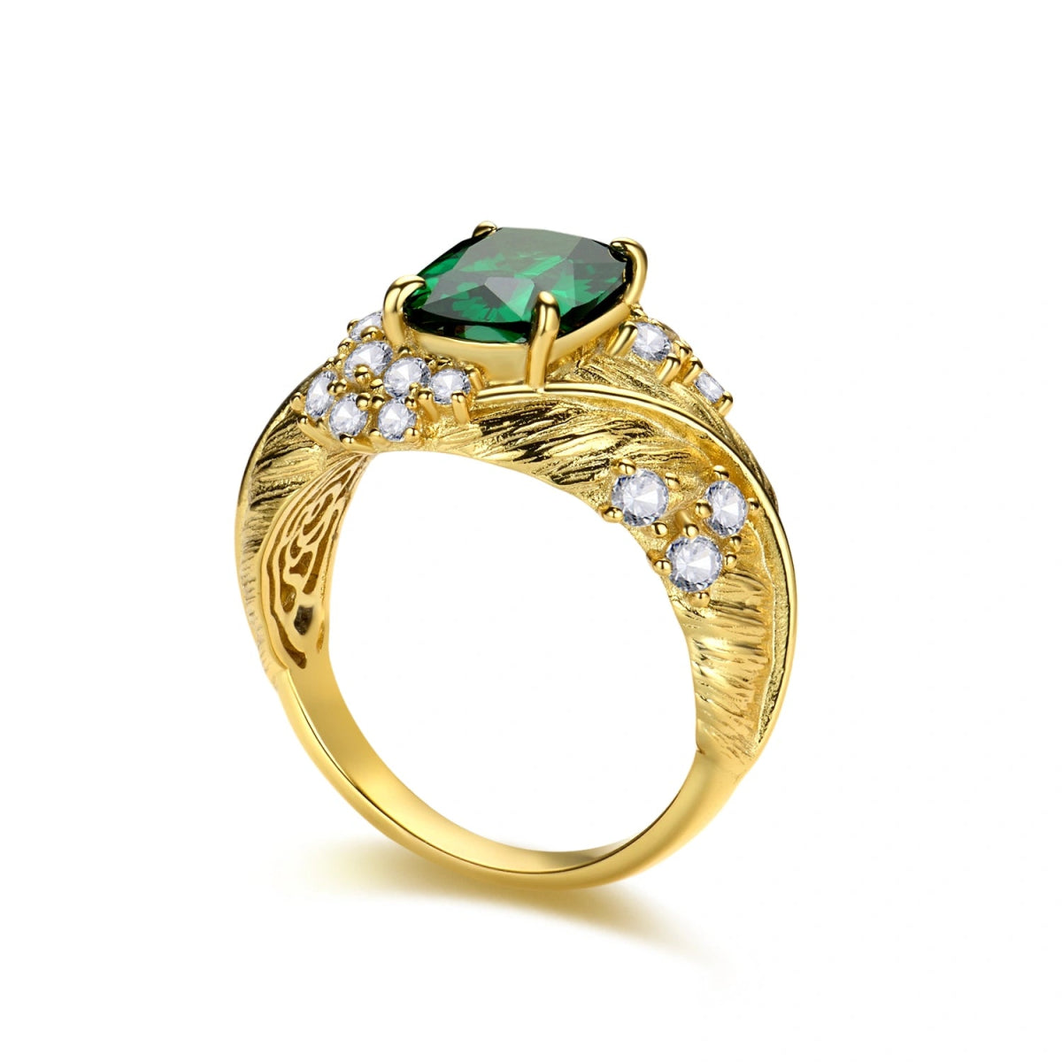 Green Gemstone and Crystal Accents Vintage Gold Ring