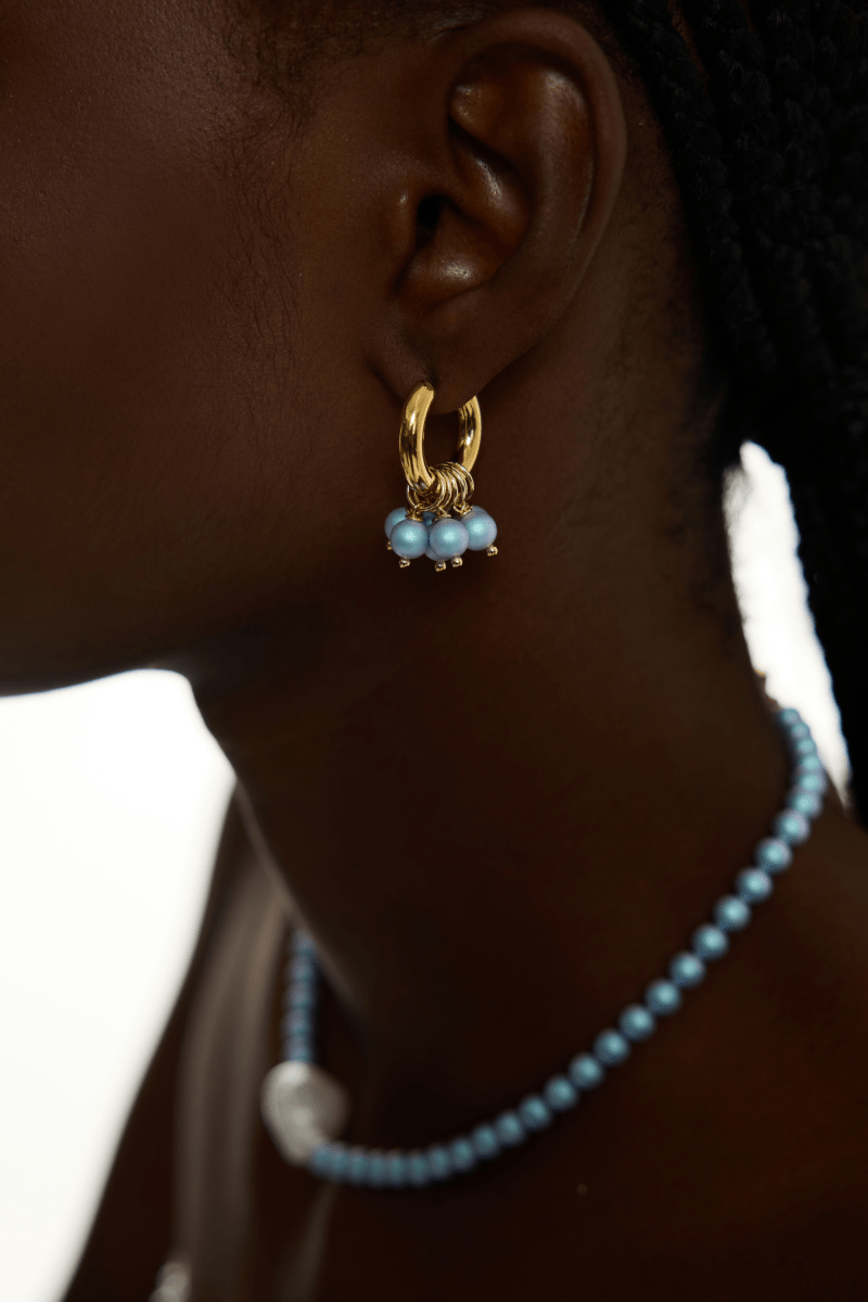 Iridescent Bead Gold Hoop Earrings