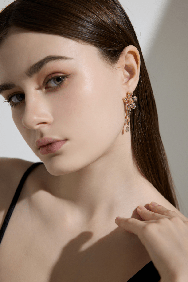 Luxury Crystals Floral Drop Earrings