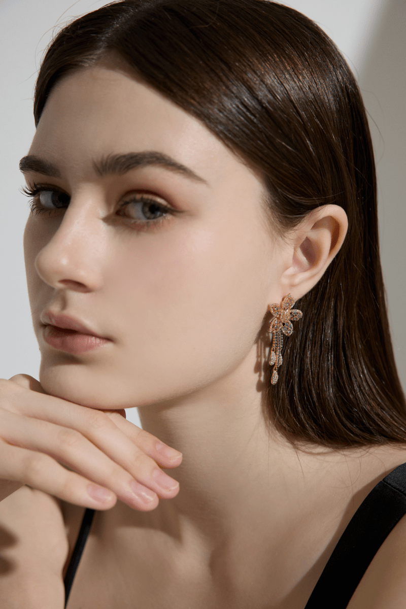Luxury Crystals Floral Drop Earrings