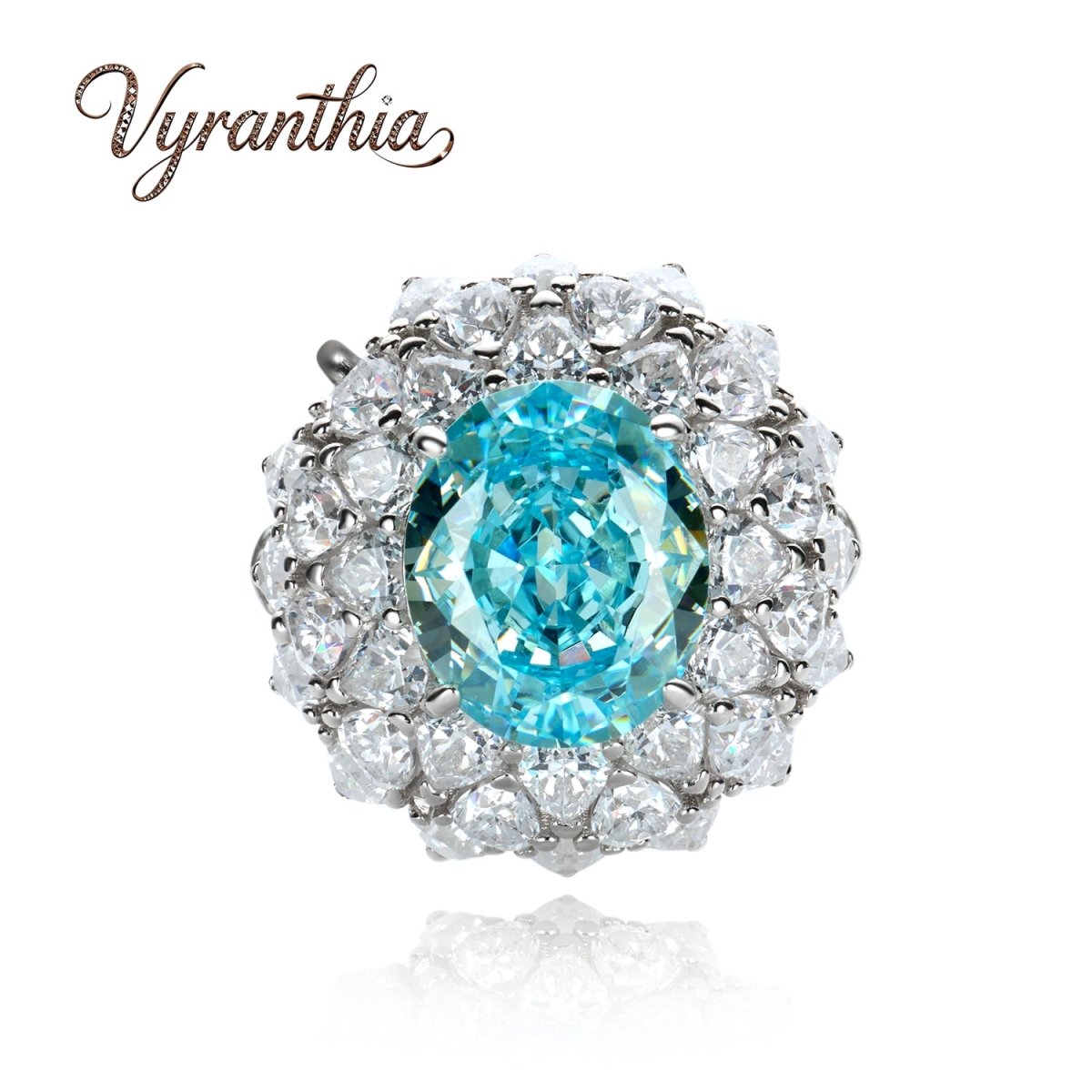 Luxury Oval Blue  Halo Statement Ring