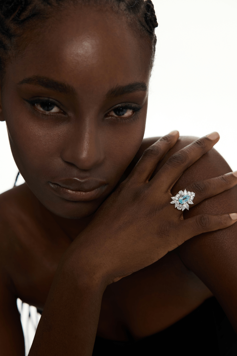 Oval Blue Halo Statement Ring