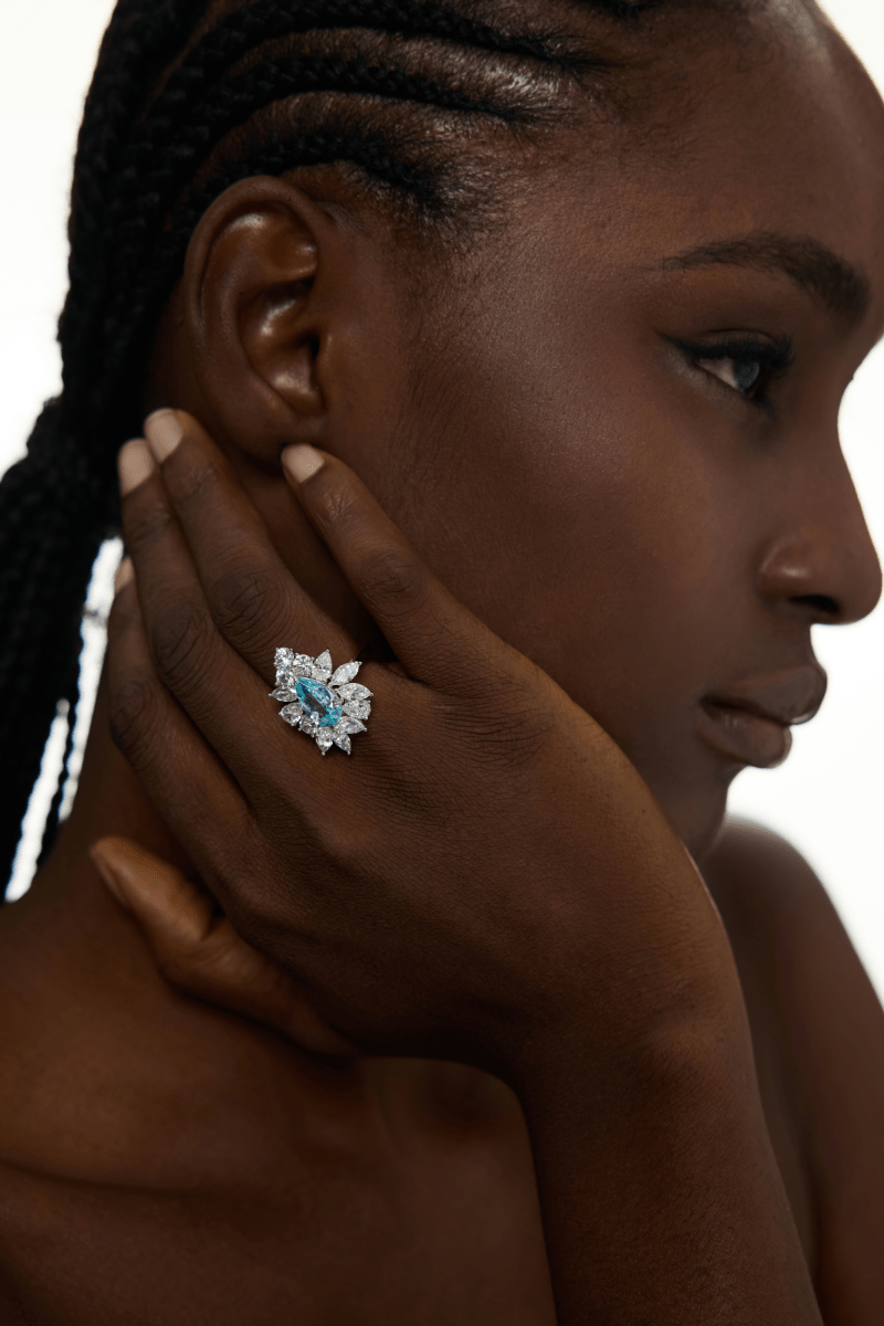 Oval Blue Halo Statement Ring