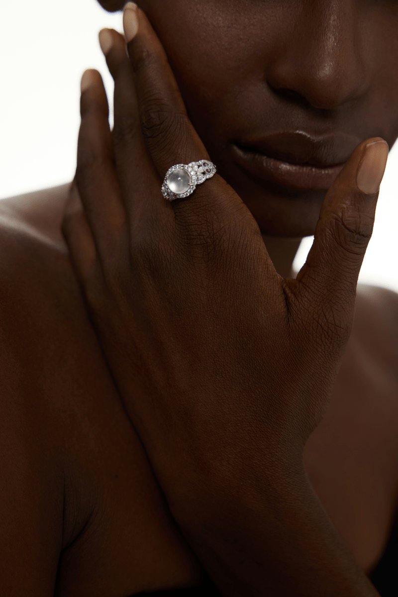 Pearl and Crystal Halo Statement Ring