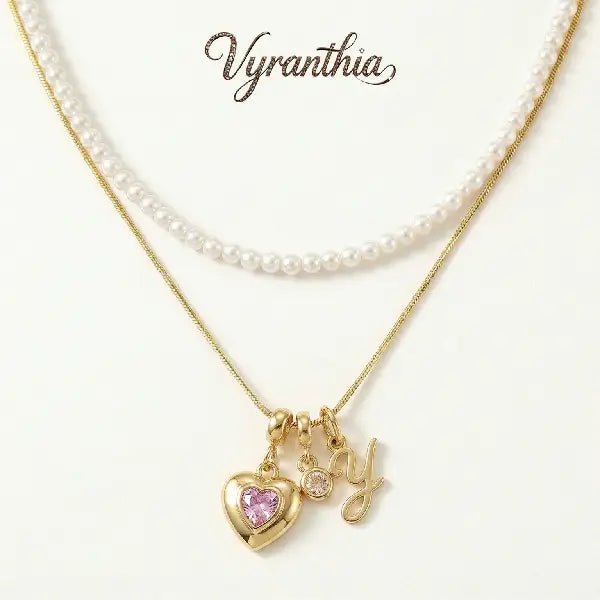 Pink Gem Heart Charm with Sparkling Y Initial