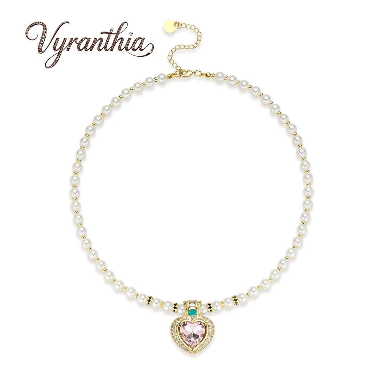 Pink Heart Pendant Pearl Beaded  Collar Necklace