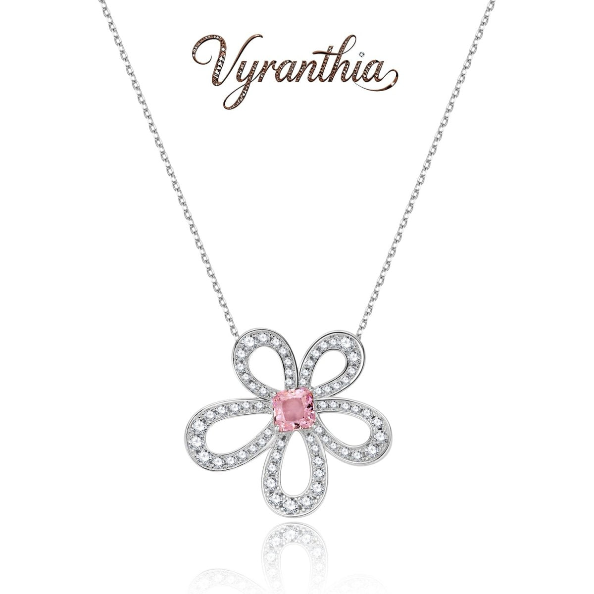 Pink Moissanite Flower Pendant Necklace