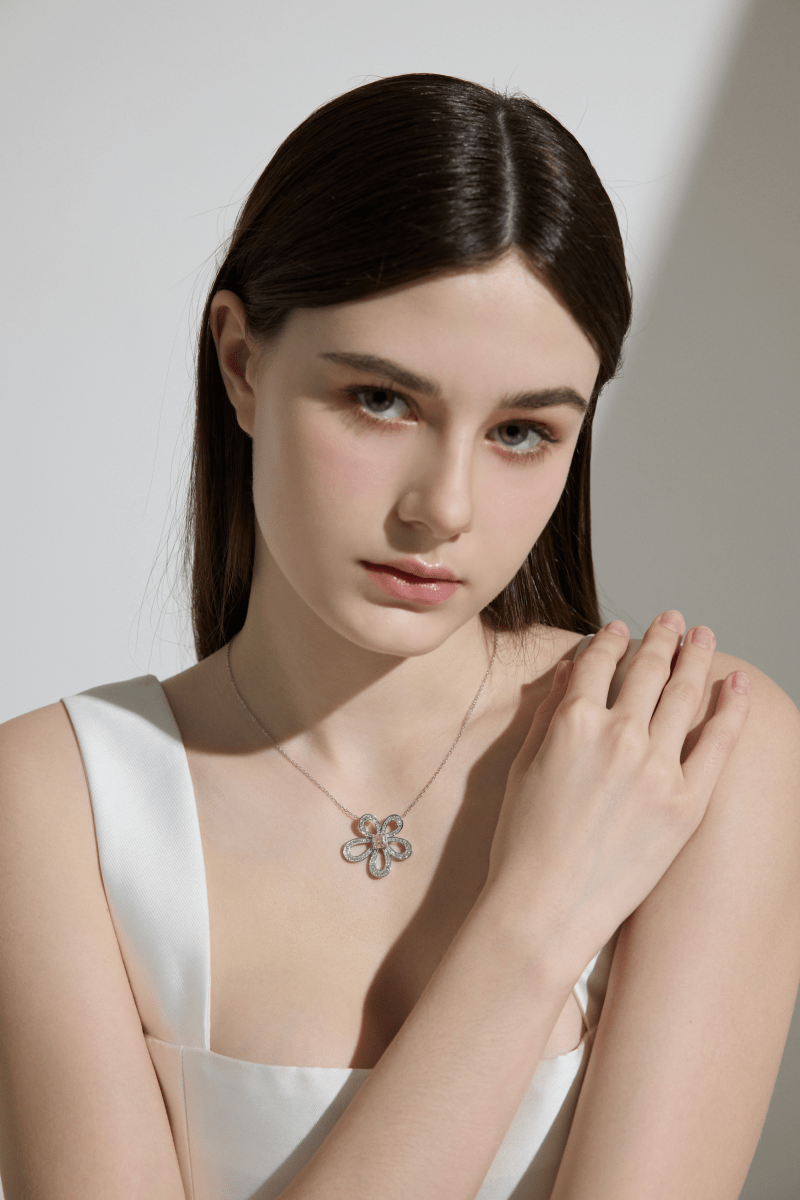 Pink Moissanite Flower Pendant Necklace