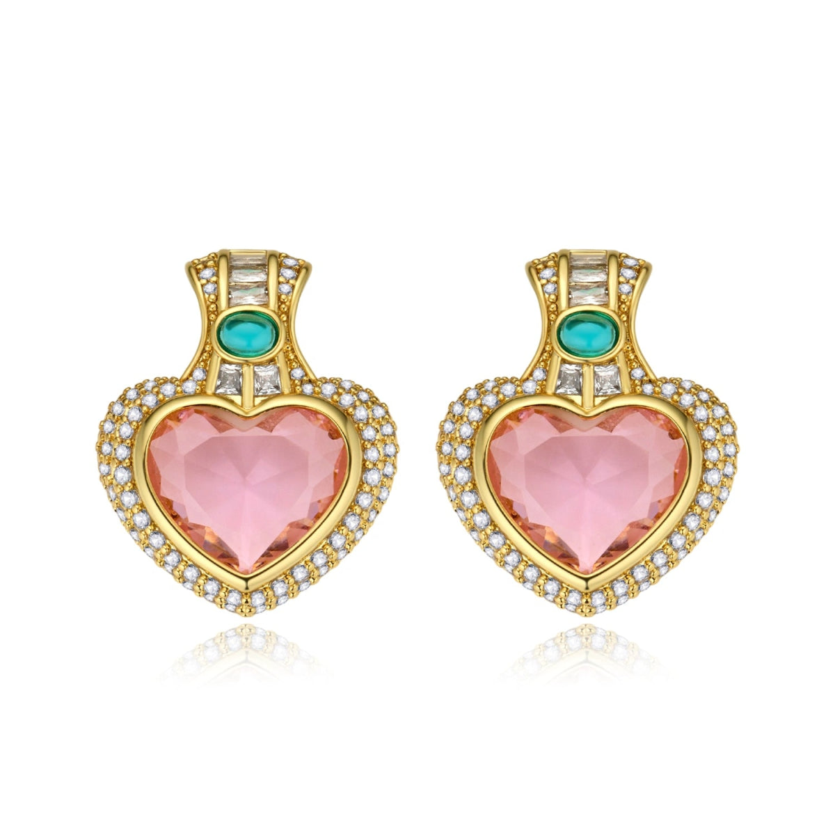 Romantic Heart-Shaped Pink Crystal Stud Earrings