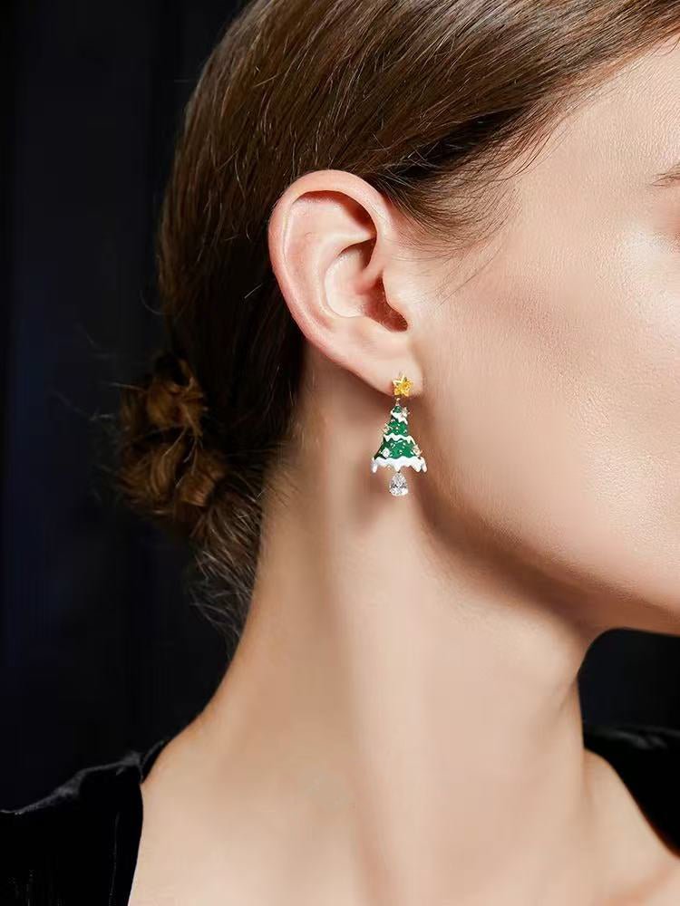 Snowy Christmas Tree Earrings