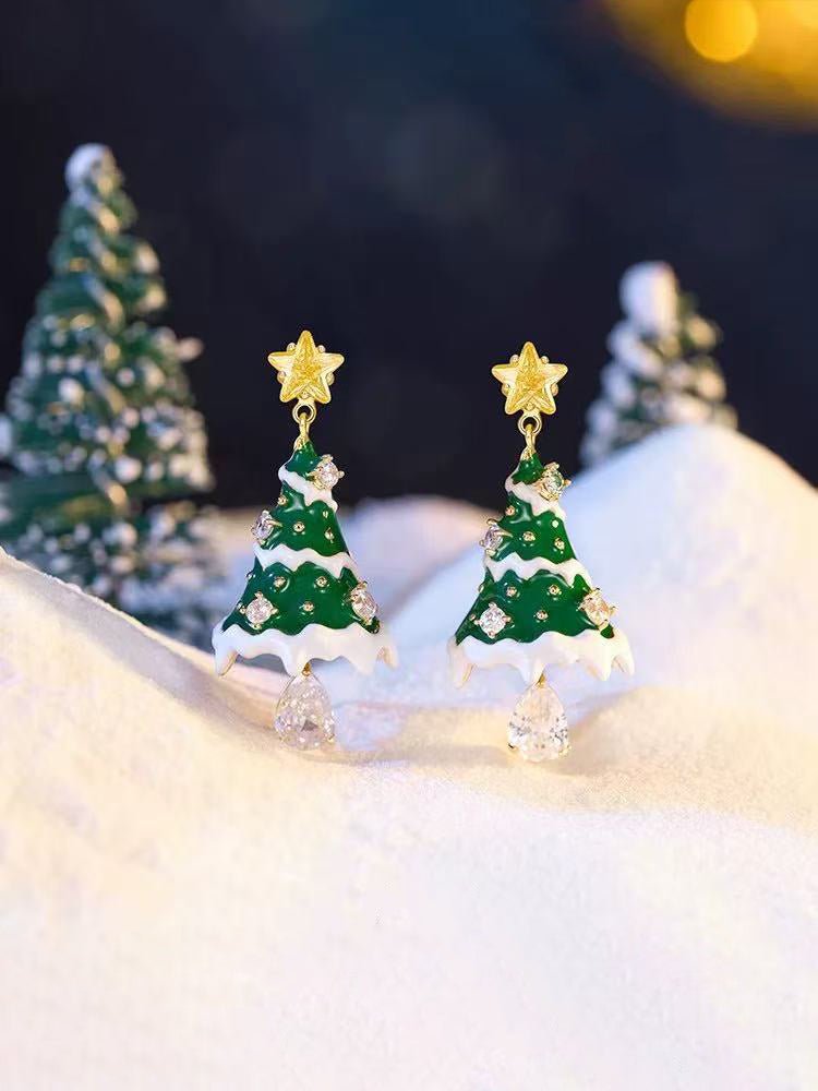 Snowy Christmas Tree Earrings