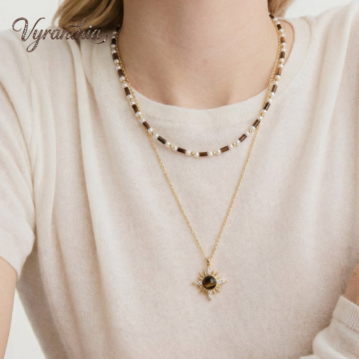 Tiger’s Eye  Star Charm Layered Necklace
