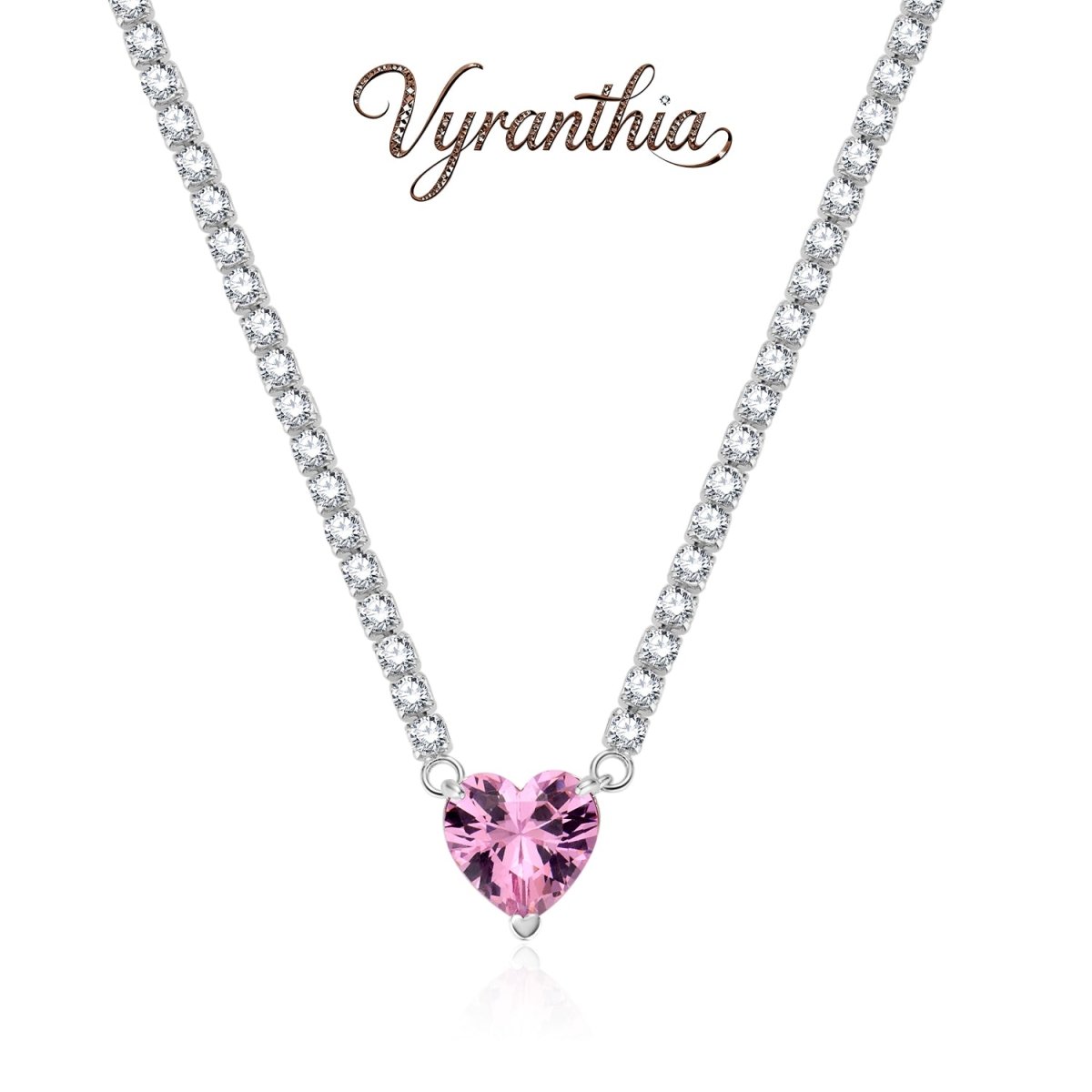 Vyranthia  Pink  Heart pendant Tennis Necklace