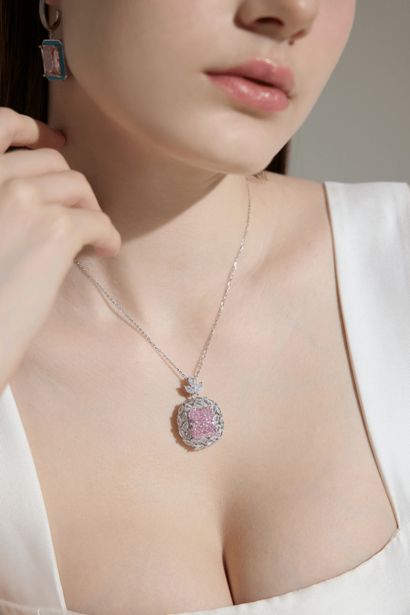 vyranthia Pink Moissanite Gemstone Pendant Necklace