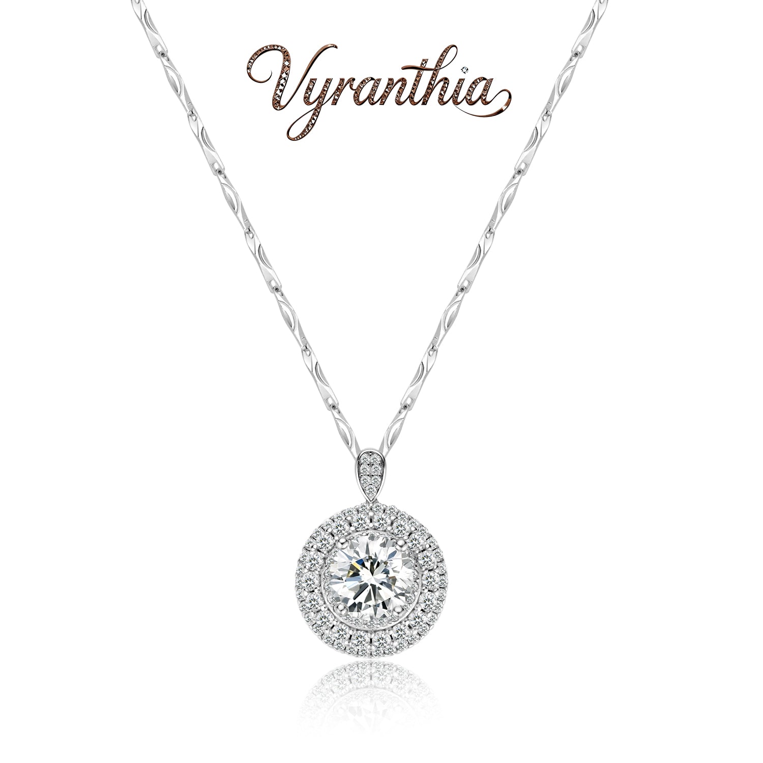 Classic Sparkling Crystals Round Halo Pendant Necklace