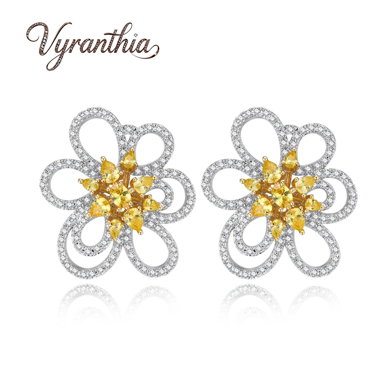 Luxury Yellow Crystal Floral Statement Earrings