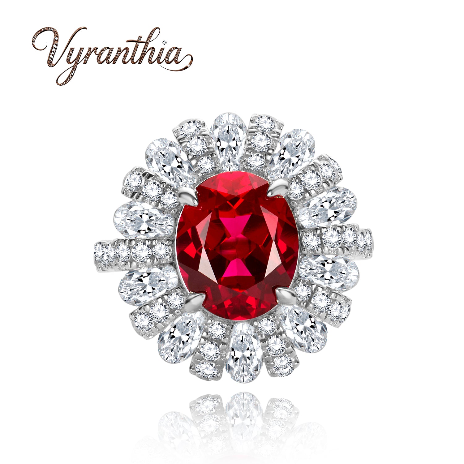Sparkling Crystal Accents Vintage Ruby Halo Ring
