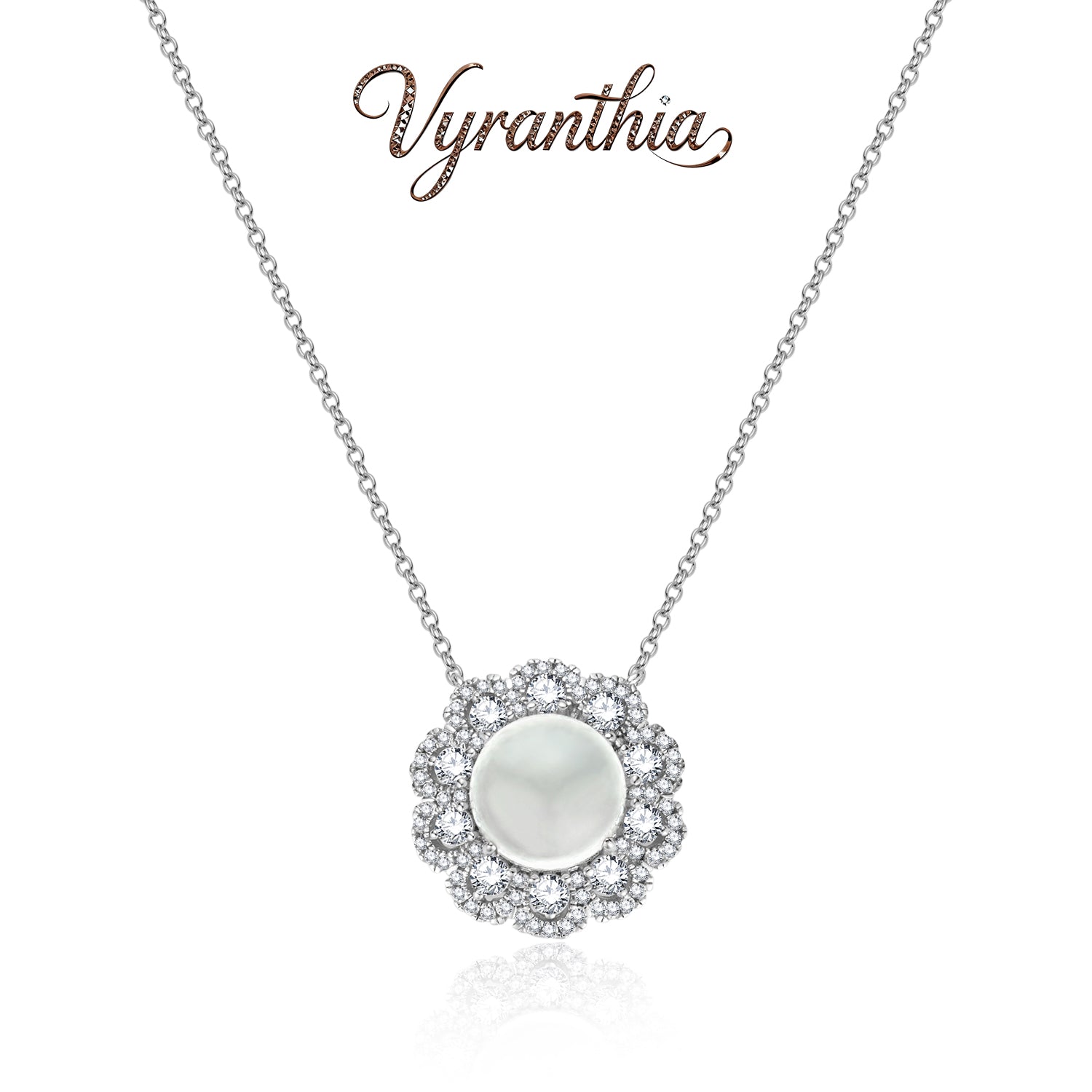 Crystal Halo Pearl Flower Pendant Necklace