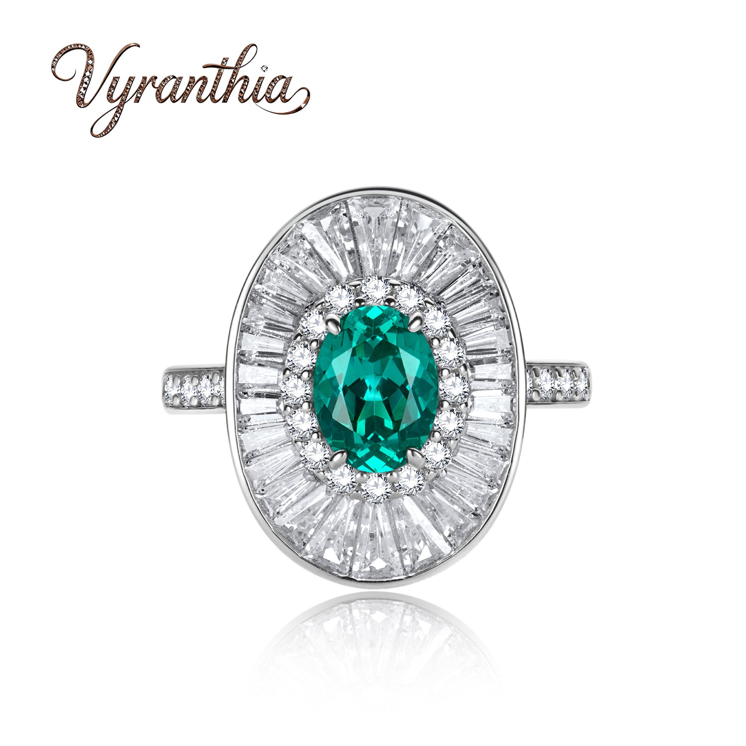 Oval Green Crystal Accents Halo Ring