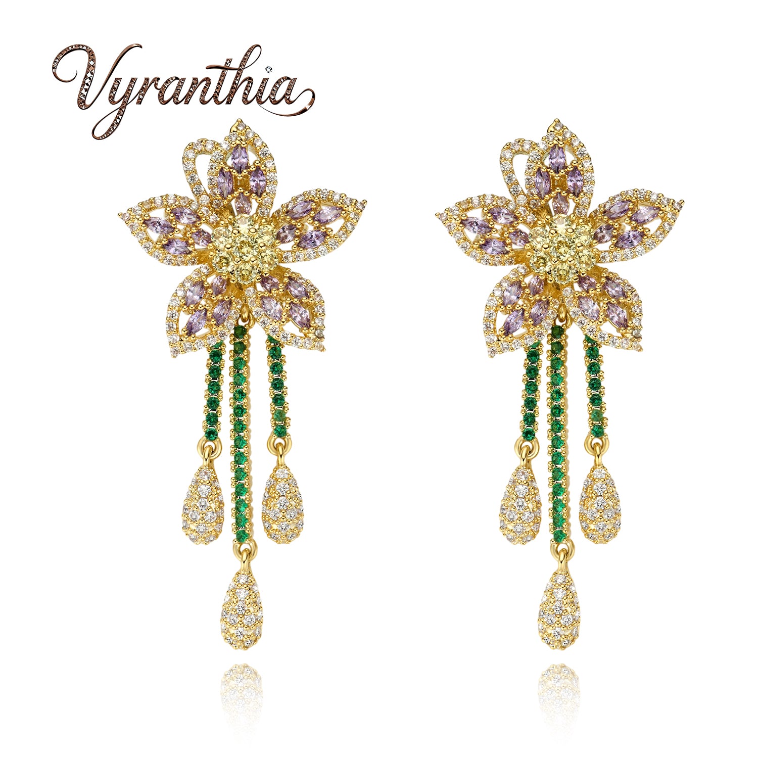 Luxury Crystals Floral Drop Earrings