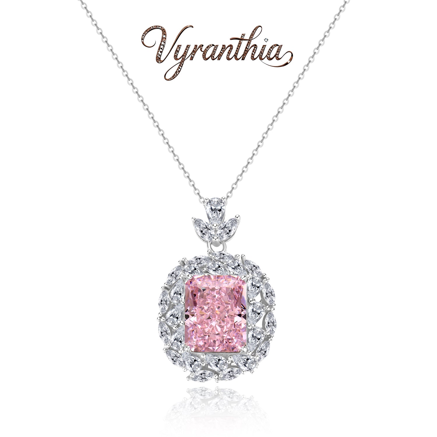 Pink Gemstone Crystal Halo Pendant Necklace